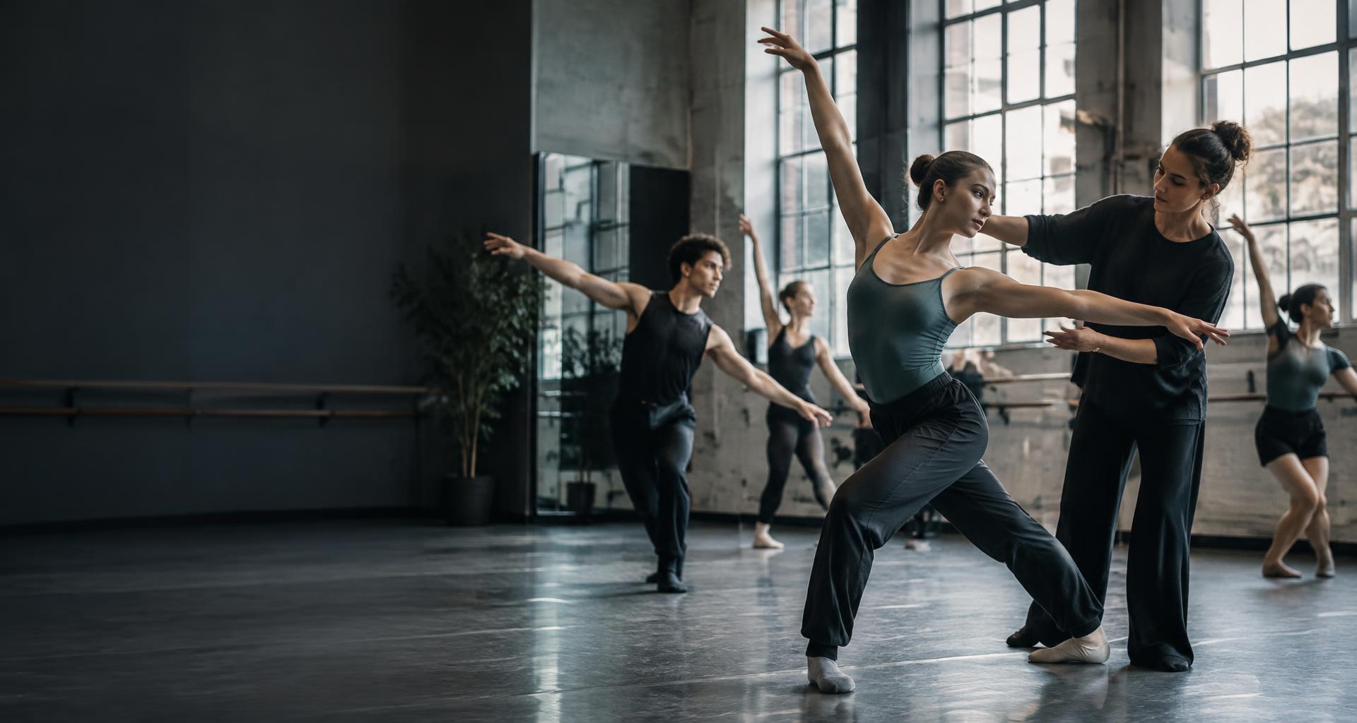A teacher guiding dancers during a studio class